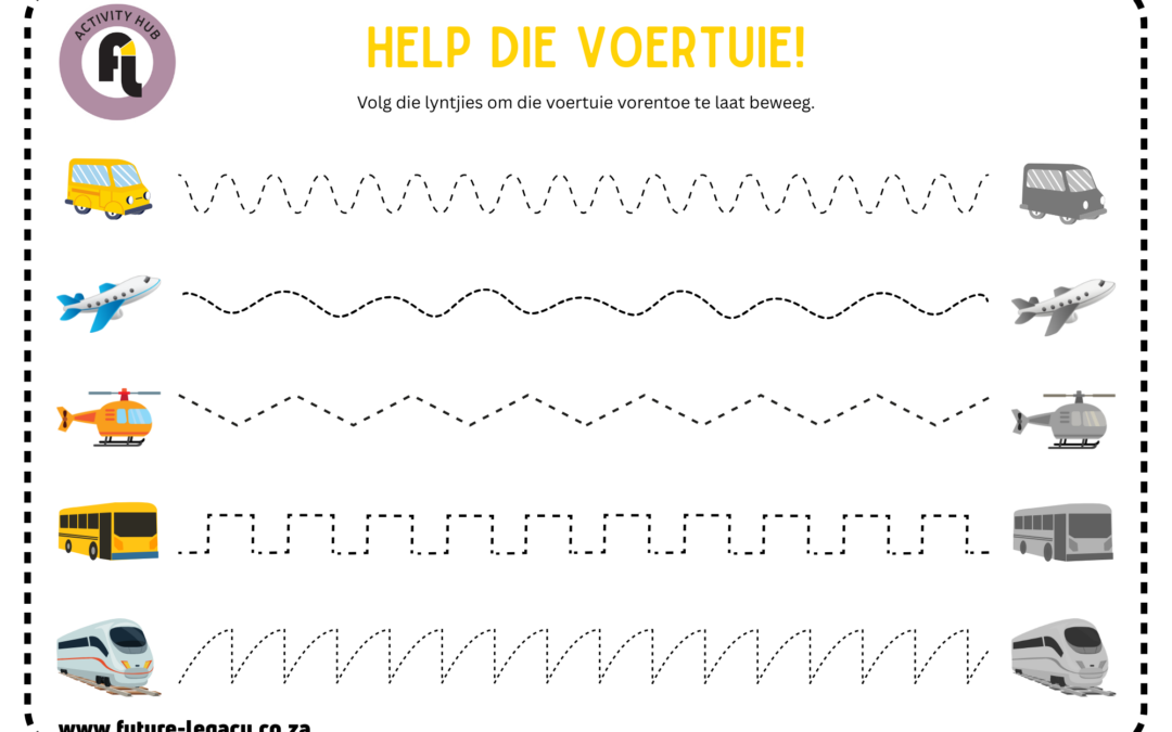 Help die voertuie. Volg die lyntjies/Help the vehicles.Trace the